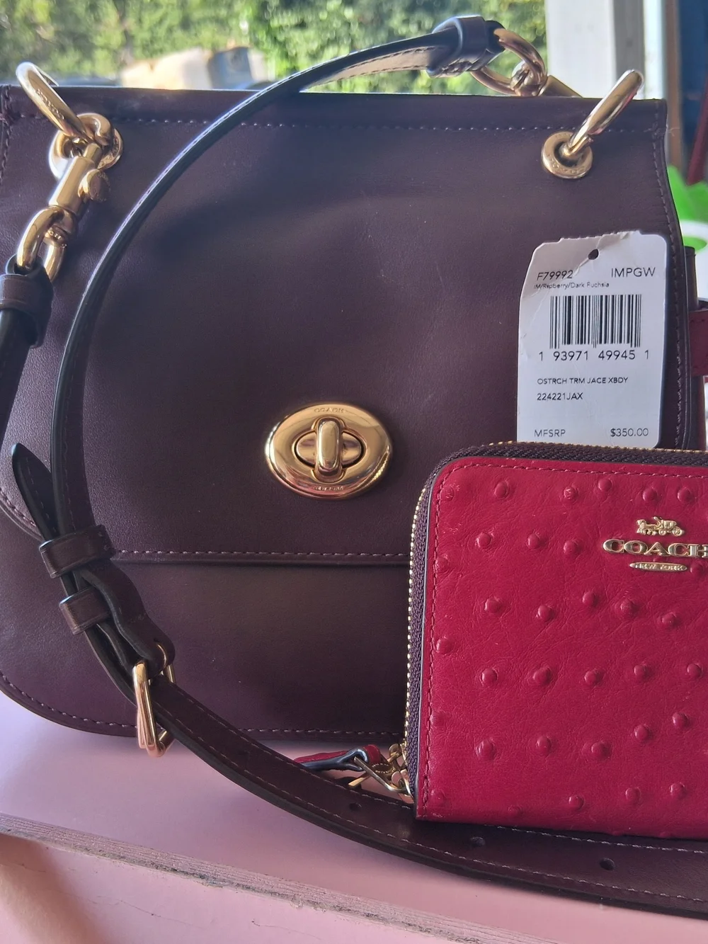 Coach Women's Turnlock Satchel and Wallet Set - Plum & Fuchsia NWT